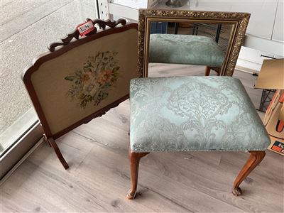 Cabriole Leg Stool, Gold Framed Mirror 52 Cm Wide X 72 Cm High And Hand Stitched Tapestry Fire Screen Thumbnail