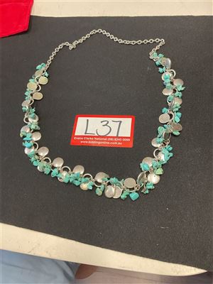 Turquoise And Silver Necklace, 76 Cm Long Thumbnail