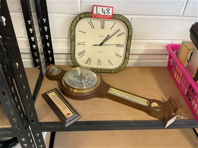 Barometer, Thermometer And Clock, Untested, "Sold As Is" Thumbnail