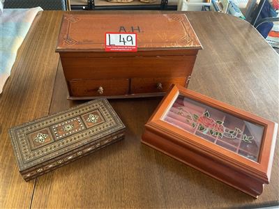 Jewellery Boxes, Inlaid Timber, Glass With Decorative Roses And Timber Box With Drawers Thumbnail