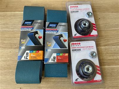 Belt Sanding Sheets - 2 Packs and 2 65 mm Wire Cup Brush Thumbnail